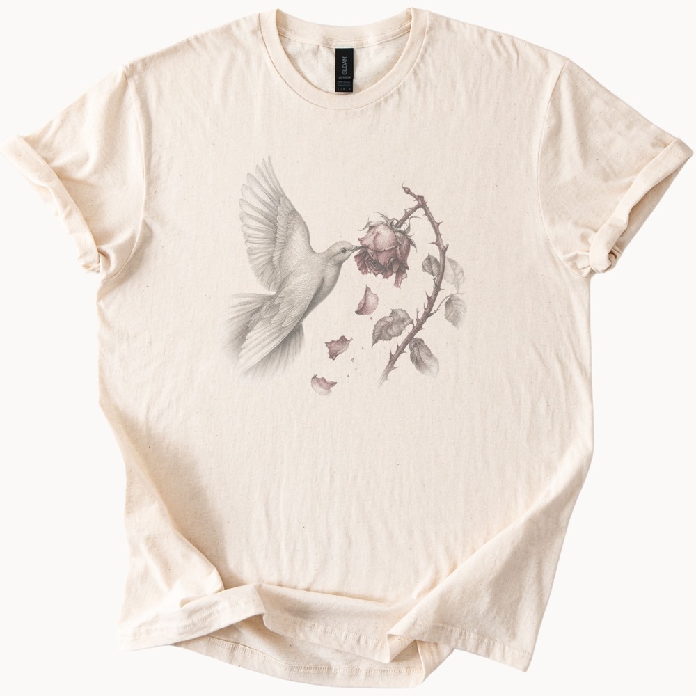 Dove Kissing a Wilting Rose Tee